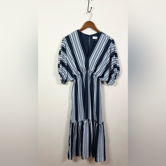 Taylor Blue and White Striped Midi Dress - Picture 2 of 4